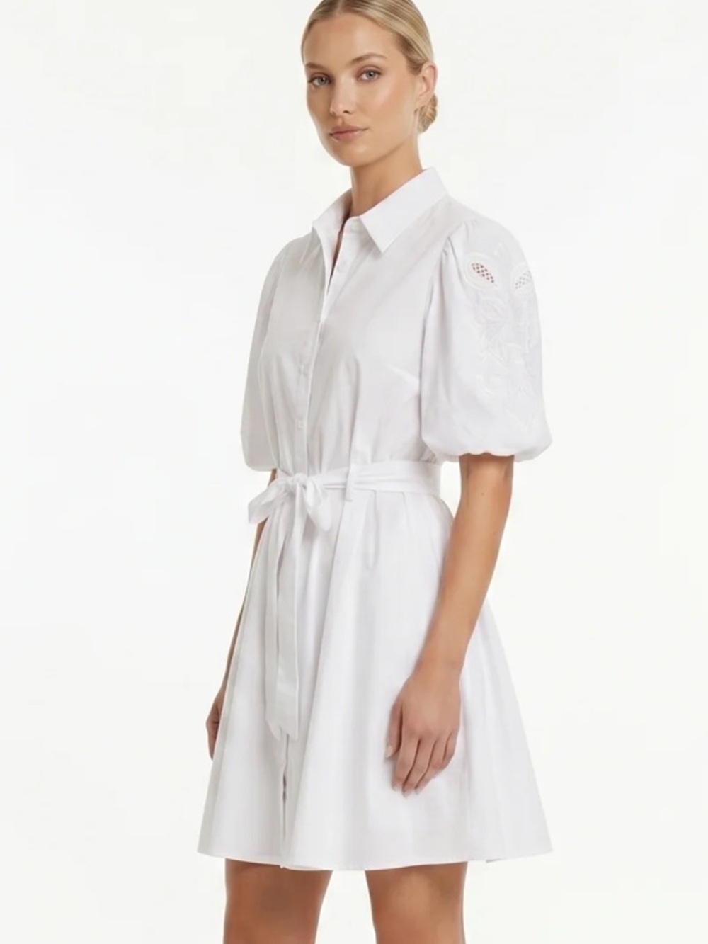 NWT 99.00 white puffed sleeve button down dress size 12